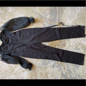 Black lace up puff sleeve jumpsuit